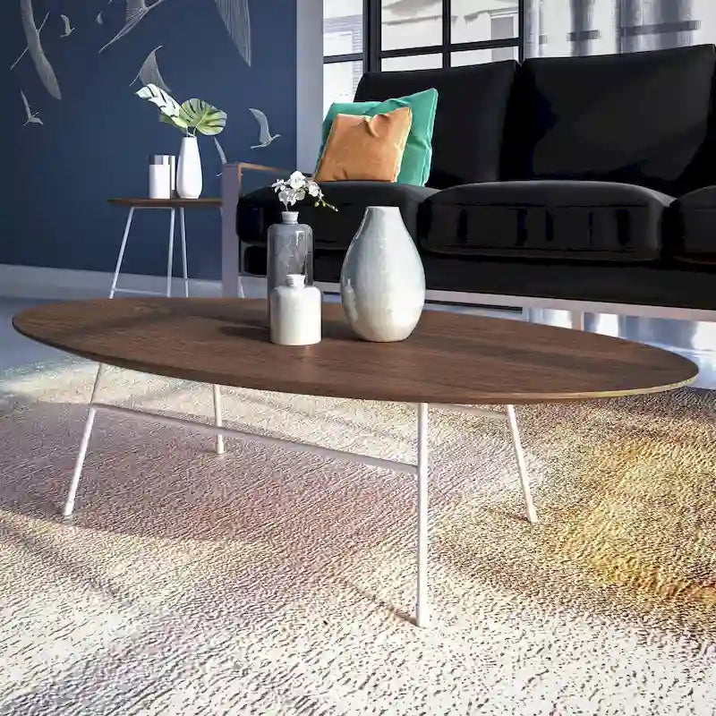 Table basse ovale moderne avec cadre en acier