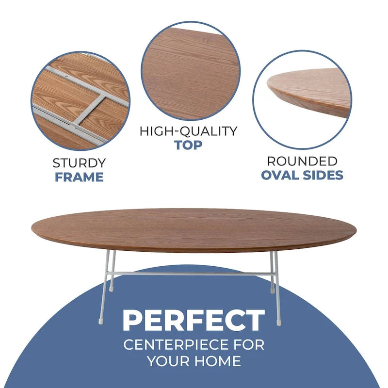 Table basse ovale moderne avec cadre en acier