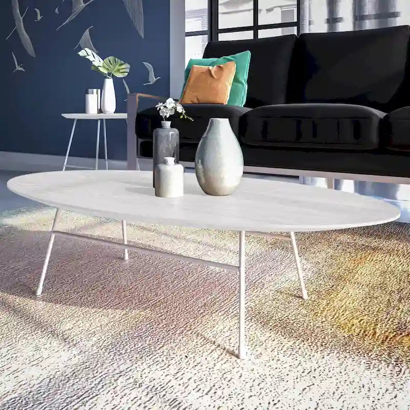 Table basse ovale moderne avec cadre en acier