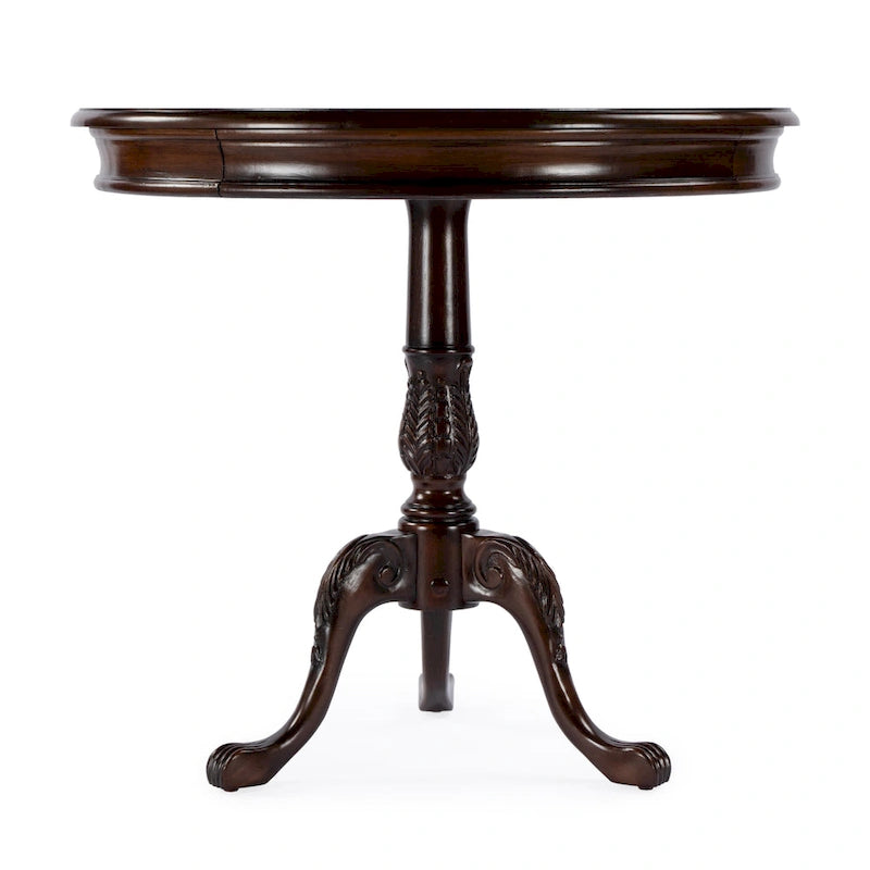 Table piédestal ronde en bois, finition merisier de plantation – Brun foncé