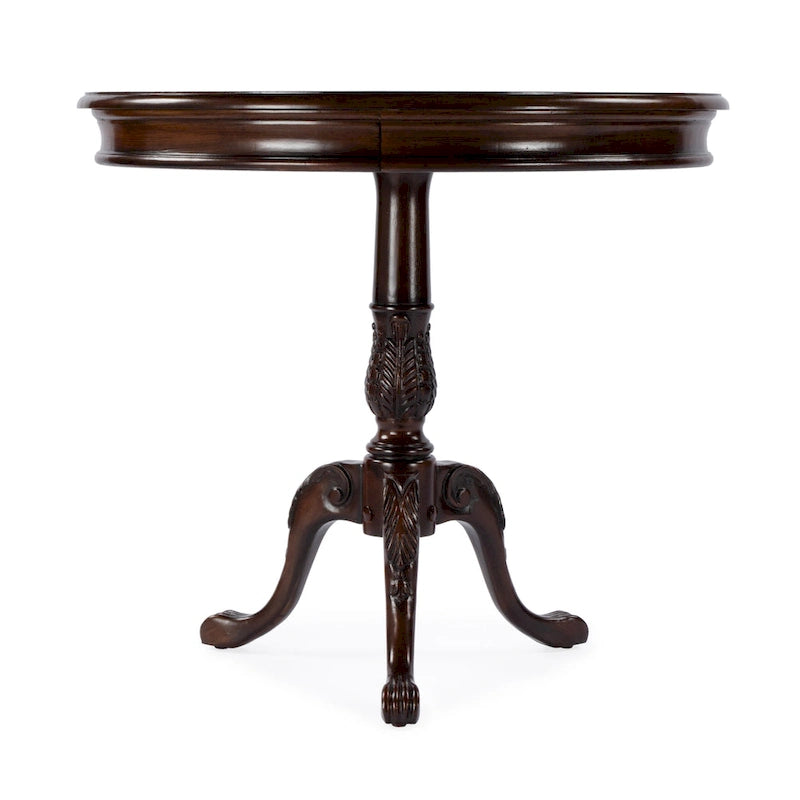 Table piédestal ronde en bois, finition merisier de plantation – Brun foncé