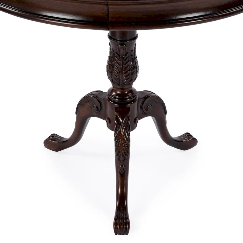 Table piédestal ronde en bois, finition merisier de plantation – Brun foncé