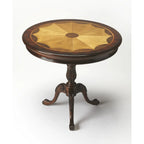 Table piédestal ronde en bois, finition merisier de plantation – Brun foncé