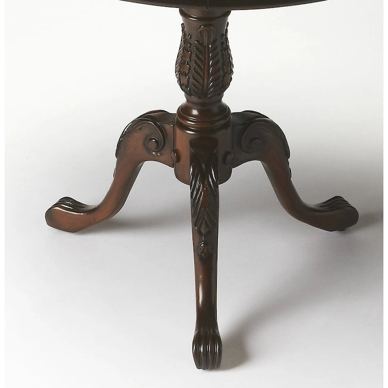 Table piédestal ronde en bois, finition merisier de plantation – Brun foncé