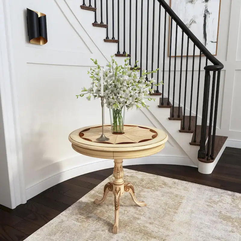 Table piédestal ronde en bois, finition merisier de plantation – Brun foncé