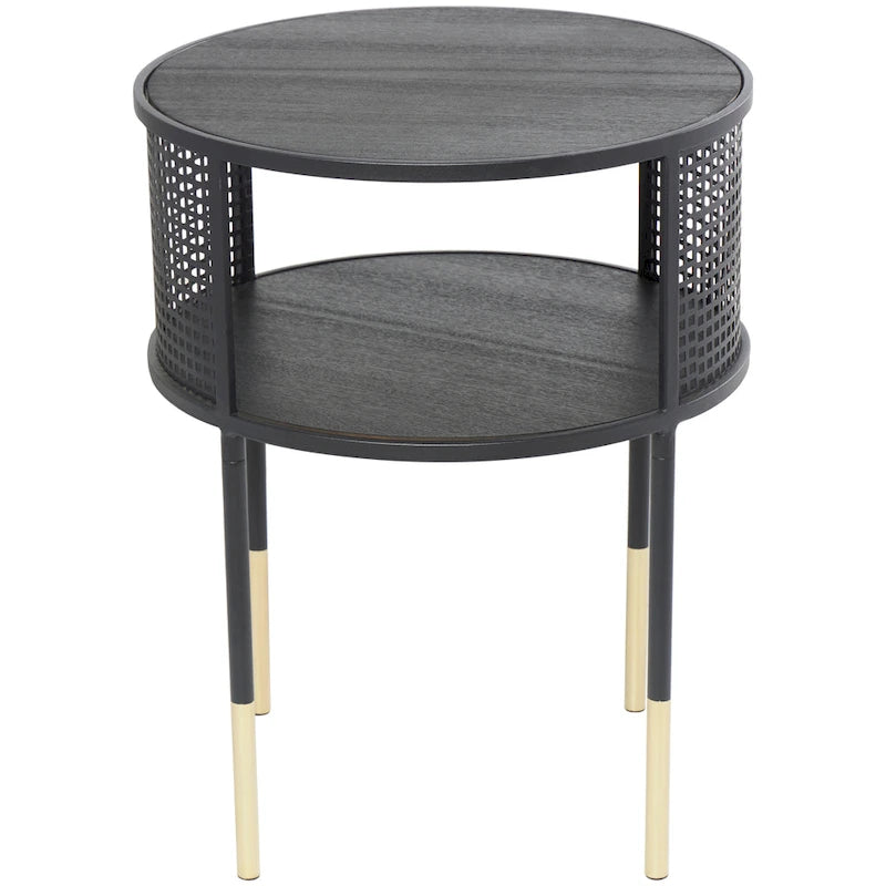 Table d'appoint ou table basse géométrique en métal à grille ouverte avec pieds dorés, noire