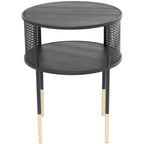 Table d'appoint ou table basse géométrique en métal à grille ouverte avec pieds dorés, noire