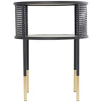 Table d'appoint ou table basse géométrique en métal à grille ouverte avec pieds dorés, noire