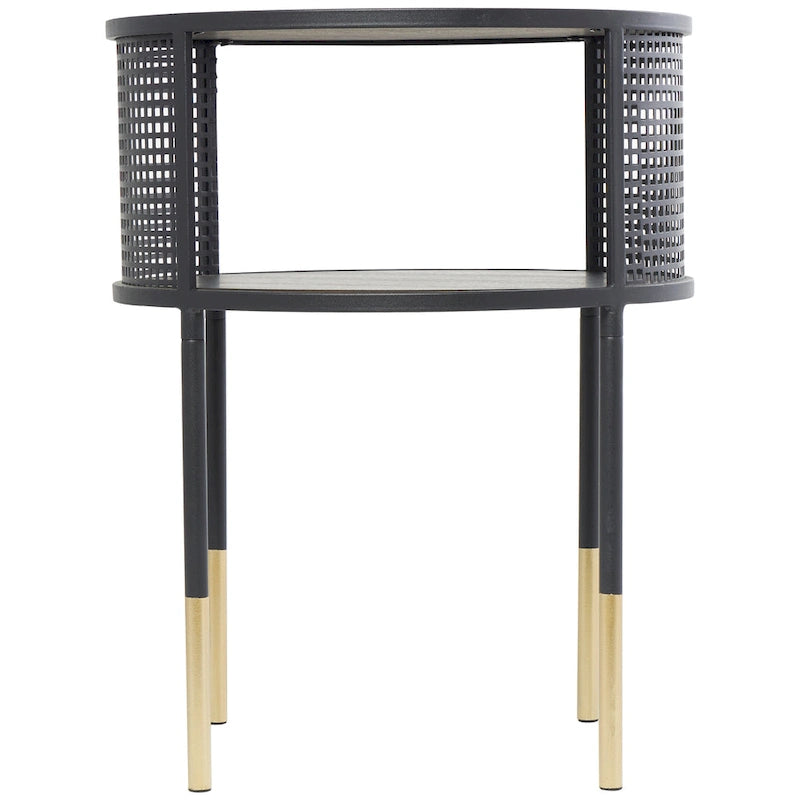 Table d'appoint ou table basse géométrique en métal à grille ouverte avec pieds dorés, noire