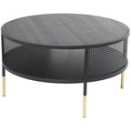 Table d'appoint ou table basse géométrique en métal à grille ouverte avec pieds dorés, noire
