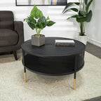 Table d'appoint ou table basse géométrique en métal à grille ouverte avec pieds dorés, noire