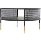 Table d'appoint ou table basse géométrique en métal à grille ouverte avec pieds dorés, noire