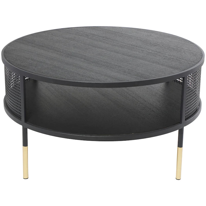 Table d'appoint ou table basse géométrique en métal à grille ouverte avec pieds dorés, noire