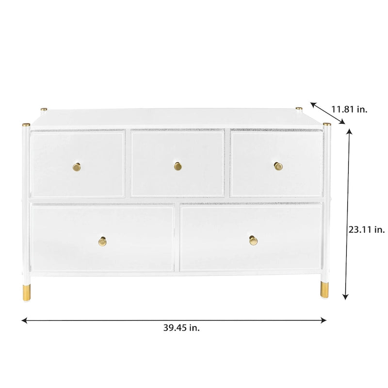 Commode à cadre en acier avec extérieur aspect cuir et accents dorés