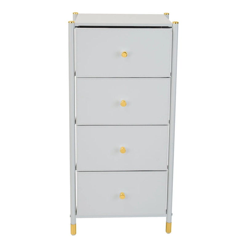 Commode à cadre en acier avec extérieur aspect cuir et accents dorés
