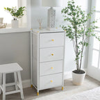 Commode à cadre en acier avec extérieur aspect cuir et accents dorés