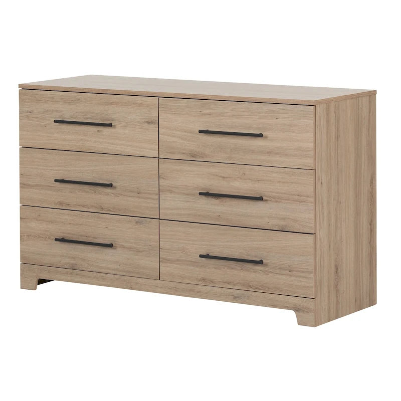 Commode double à 6 tiroirs avec poignées métalliques