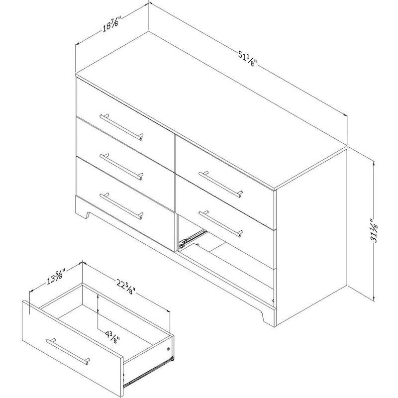 Commode double à 6 tiroirs avec poignées métalliques