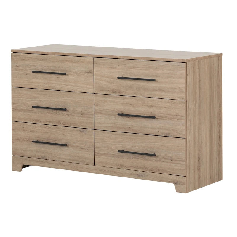 Commode double à 6 tiroirs avec poignées métalliques