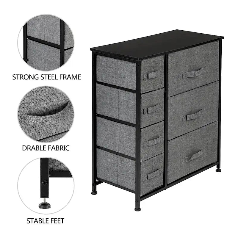 Commode de rangement à 7 tiroirs avec cadre en acier – Gris