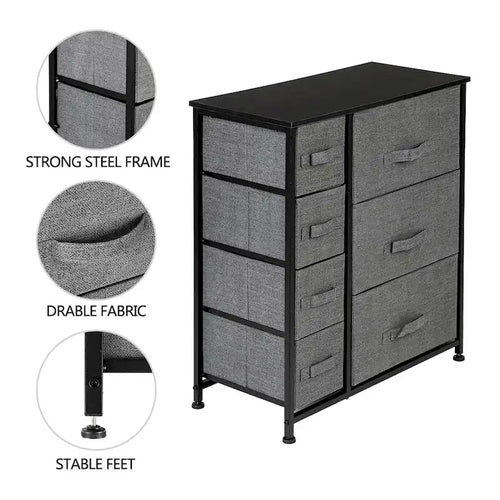 Commode de rangement à 7 tiroirs avec cadre en acier – Gris