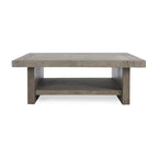 Table basse carrée avec plateau en stratifié effet béton et cadre en bois recyclé – 50Lxl50Px18H