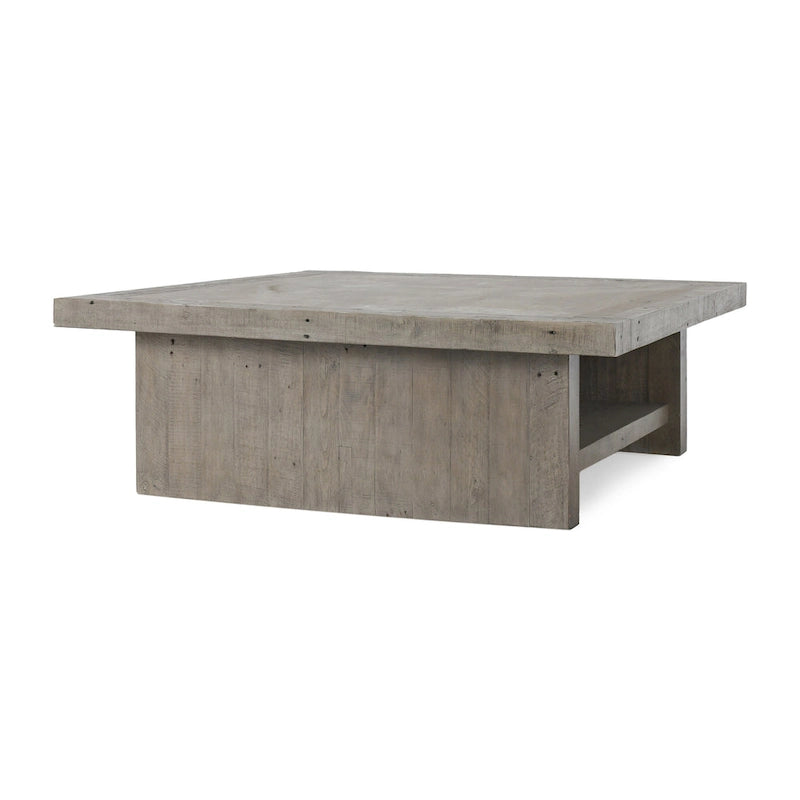 Table basse carrée avec plateau en stratifié effet béton et cadre en bois recyclé – 50Lxl50Px18H