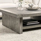 Table basse carrée avec plateau en stratifié effet béton et cadre en bois recyclé – 50Lxl50Px18H