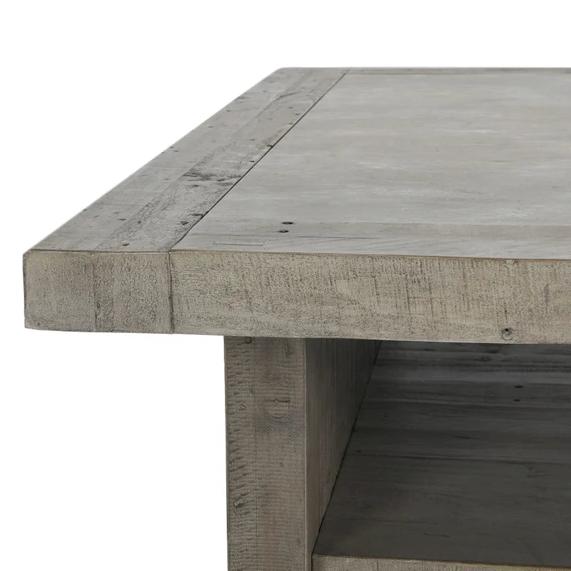 Table basse carrée avec plateau en stratifié effet béton et cadre en bois recyclé – 50Lxl50Px18H