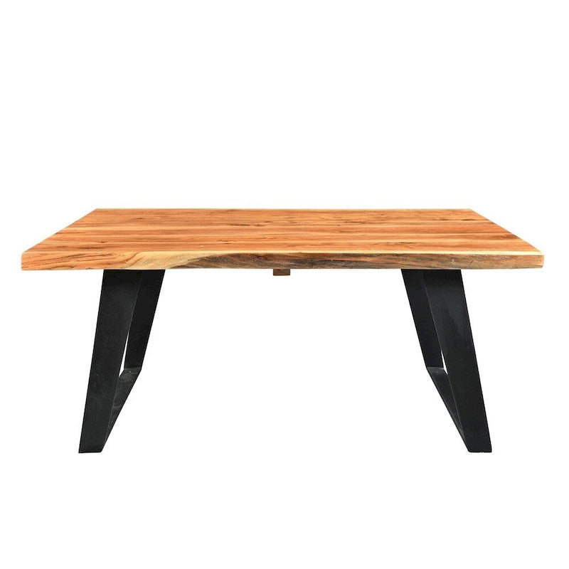 Table basse en bois d'acacia massif à bord naturel avec pieds en métal - 31 x 45 x 16