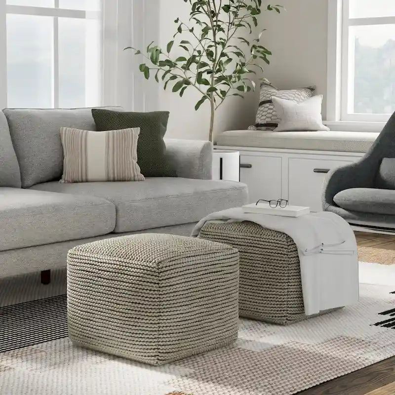Pouf Bohème Carré Extérieur Intérieur Crème