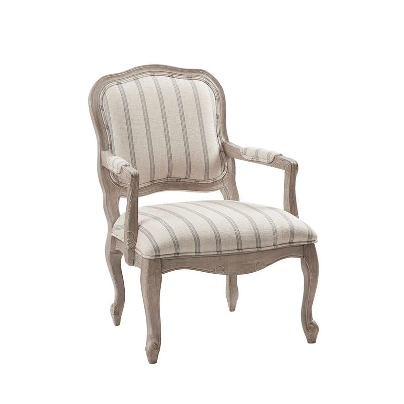 Fauteuil d'appoint avec revêtement en tissu rayé et pieds en bois