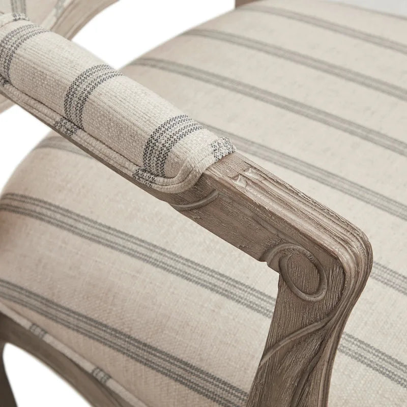 Fauteuil d'appoint avec revêtement en tissu rayé et pieds en bois
