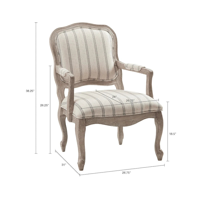 Fauteuil d'appoint avec revêtement en tissu rayé et pieds en bois