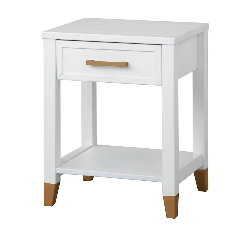 Table de chevet Mid-Century avec tiroir et étagère – Blanc