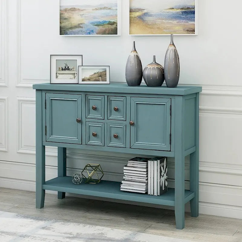 Buffet en bois d'acacia avec tiroirs, placards et étagère inférieure
