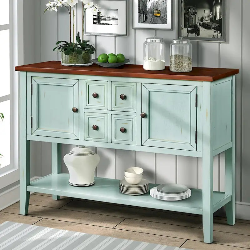 Buffet en bois d'acacia avec tiroirs, placards et étagère inférieure