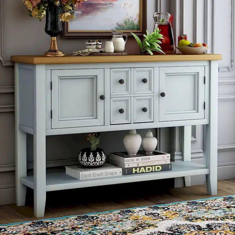 Buffet en bois d'acacia avec tiroirs, placards et étagère inférieure