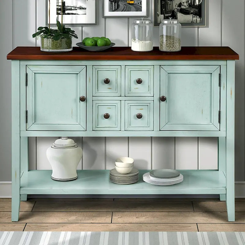 Buffet en bois d'acacia avec tiroirs, placards et étagère inférieure