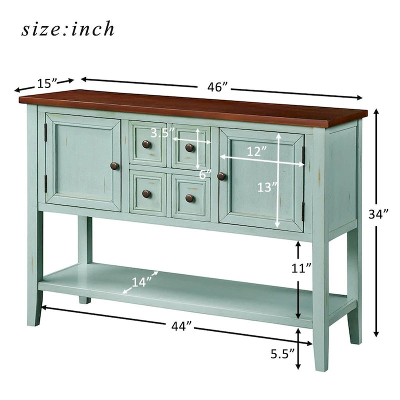 Buffet en bois d'acacia avec tiroirs, placards et étagère inférieure