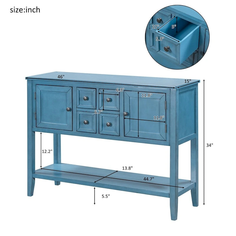 Buffet en bois d'acacia avec tiroirs, placards et étagère inférieure