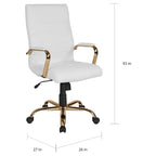 Fauteuil de bureau haut dossier en cuir blanc avec structure dorée
