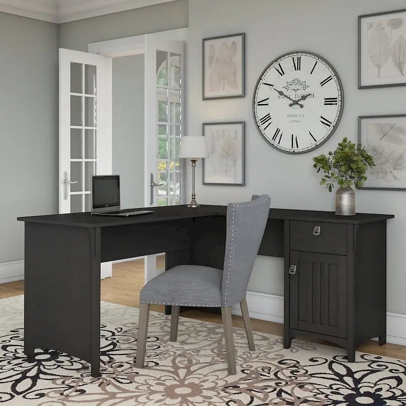 L-shaped Vintage Black Storage Desk