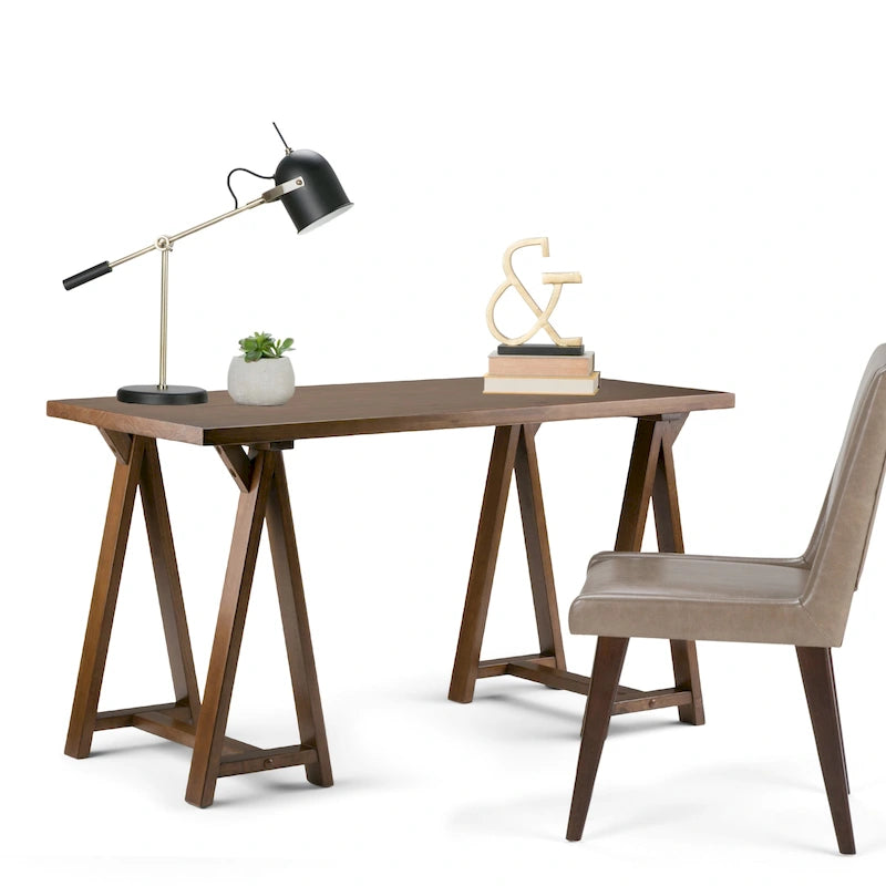 Bureau en bois massif de style industriel, 142 cm de large