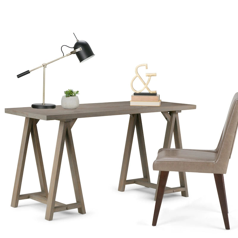 Bureau en bois massif de style industriel, 142 cm de large