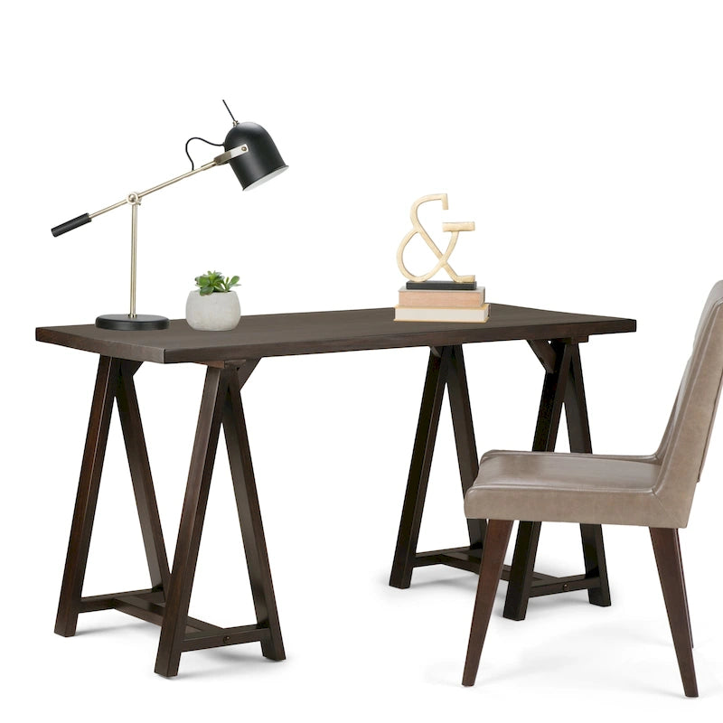 Bureau en bois massif de style industriel, 142 cm de large