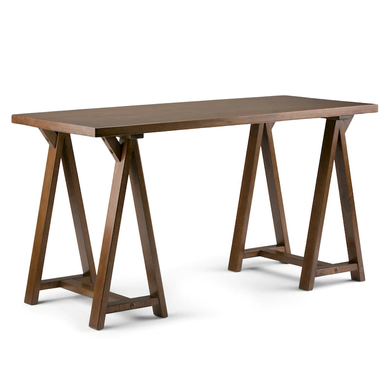 Bureau en bois massif de style industriel, 142 cm de large