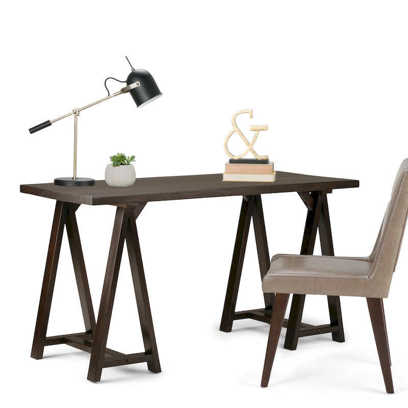 Bureau en bois massif de style industriel, 142 cm de large