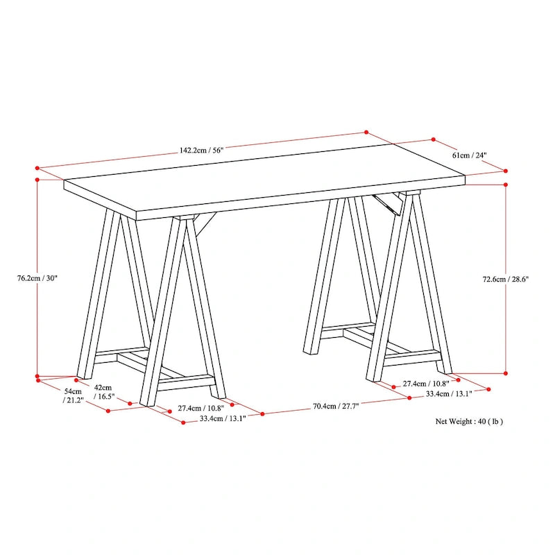 Bureau en bois massif de style industriel, 142 cm de large