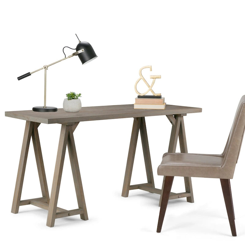 Bureau en bois massif de style industriel, 142 cm de large